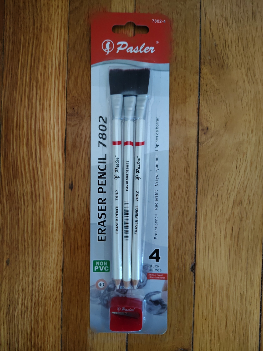 Pasler Eraser Pencil 7802 Perfection Detail 4-Piece Set with Brush & Sharpener